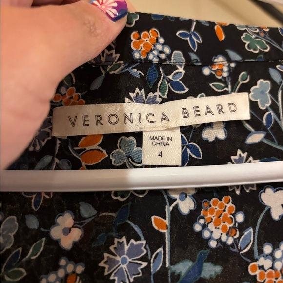 Floral 100% Silk Veronica Beard Size 4 Long Sleeve Dress - Picture 3 of 4